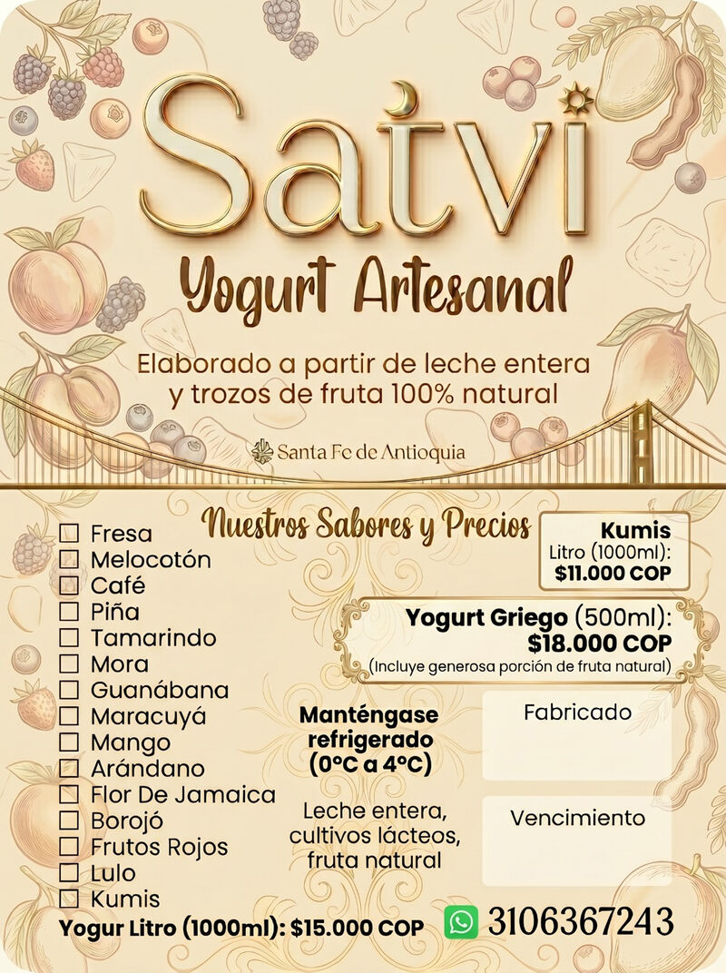 Etiqueta completa de Yogurt Satvi